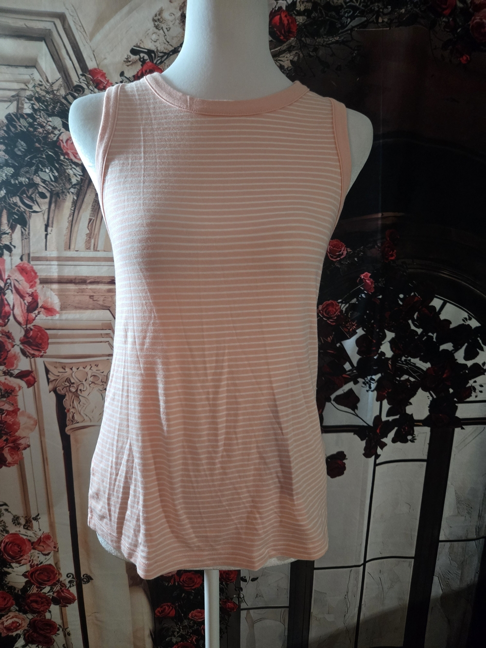 Old Navy Peach and White Striped Sleeveless Tank